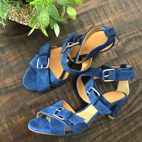 J. Crew Blue Suede Buckled Ankle Strap Heels 5.5 - Picture 1 of 7